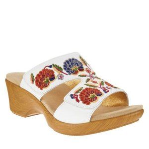 Alegria Embroidered Leather Wedge Sandals Size 8-8.5